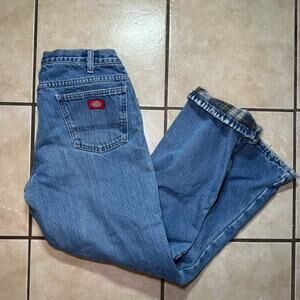 VTG Y2K Dickies Jeans Mens 36x32 Blue Flannel Lined Relaxed Fit Denim Jeans